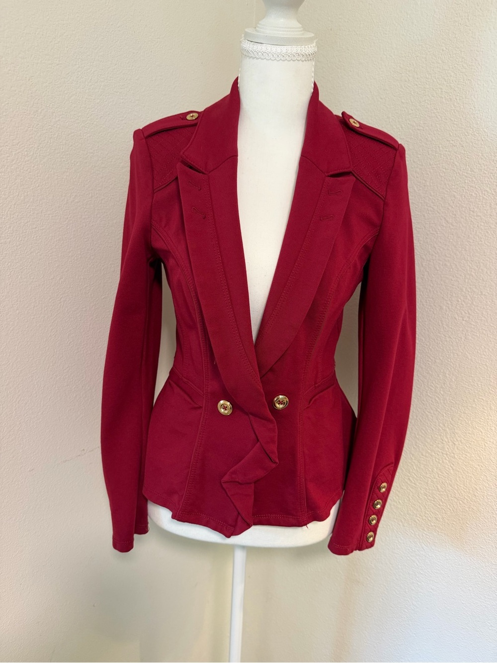 White House Black Market Deep Red Military-Style Tailored Blazer Professional